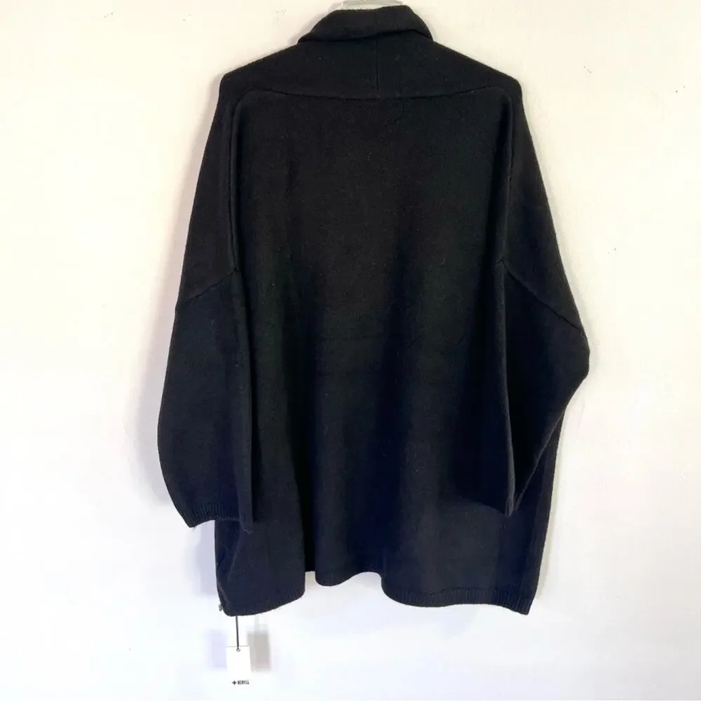 New Beryll Cocoon Cashmere Cardigan Sweater OS Oversized Open Front Black